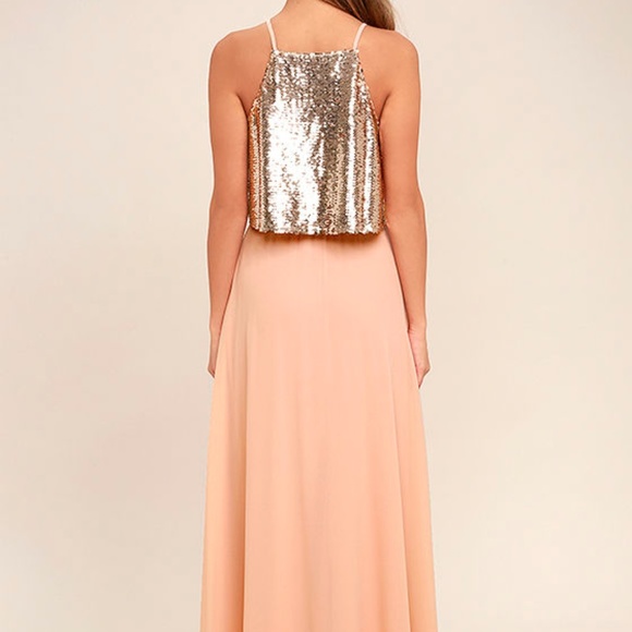 Lulus Wow Rose Gold Sequin Two Piece Maxi Dress - Picture 2 of 6